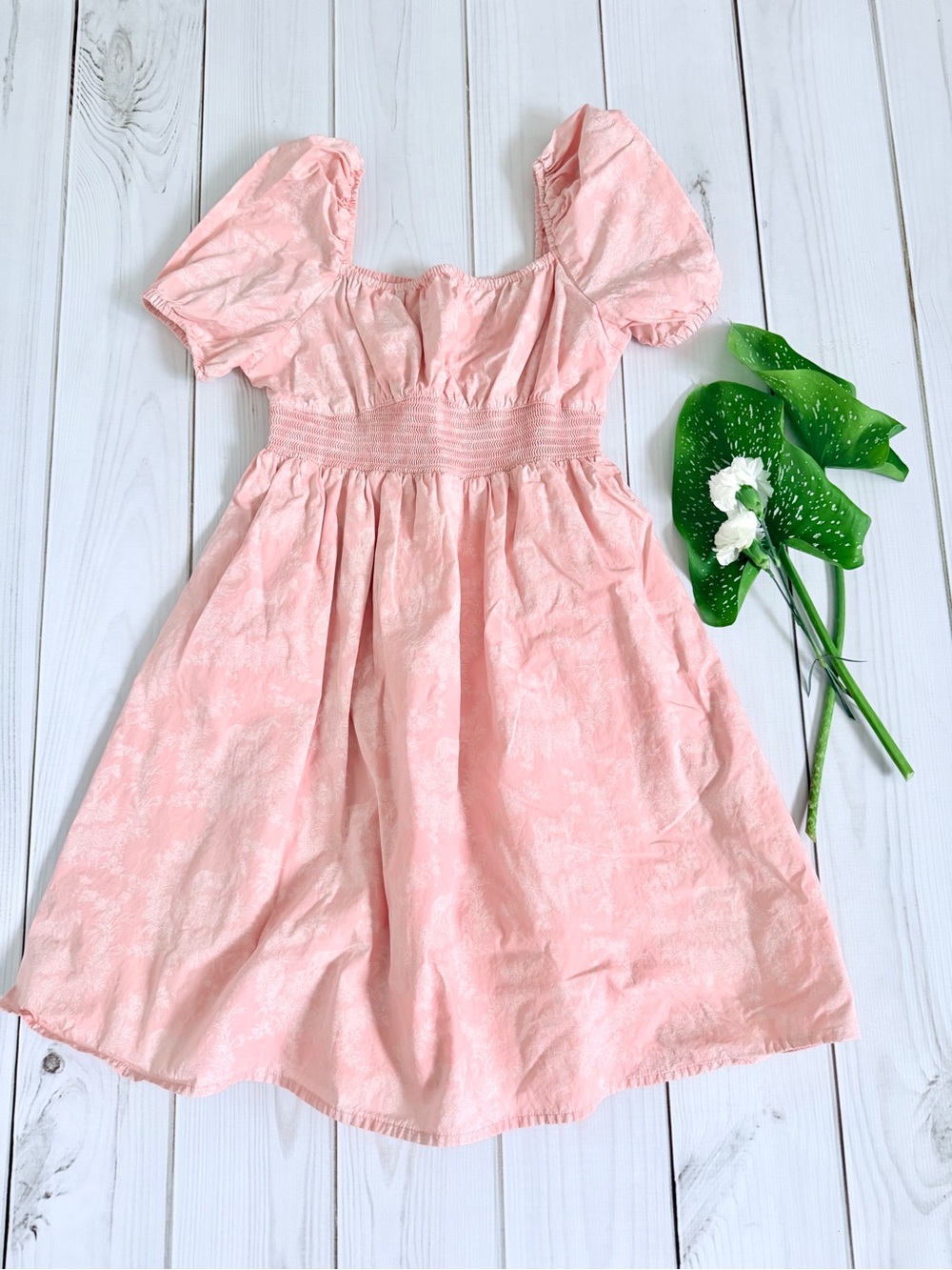 Janie and Jack Pink Puff-Sleeve Smocked Waist Dress